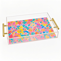 Plateau de service en acrylique imprimé, professionnel, moderne, de haute qualité, lavable, disponible en plusieurs tailles : 12*16, 14*14, 10*10, 10*12 pouces