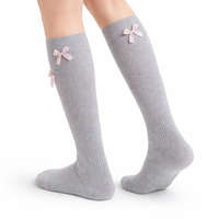 Chaussettes hautes côtelées 100 % coton pour femme, avec nœud, respirantes et séchage rapide, idéales pour l'uniforme scolaire et le quotidien