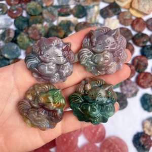 Venta al por mayor a granel de artesanía de tallado de cuarzo con cristales curativos de Reiki, de jaspe oceánico natural, con diseño de ocho diagramas del Dios de la Riqueza, para decoración - Product Image 3
