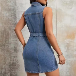 Vestidos de mujer de verano 2025: Mini vestido liso y dulce, sexy, de corte A, de malla, ajustado, cómodo, informal, de mezclilla. Venta al por mayor. - Product Image 6