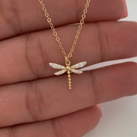 Collar de latón chapado en oro de 14K con colgante de libélula de circonita y cadena de bambú, diseño delicado y exclusivo, regalo al por mayor Woying