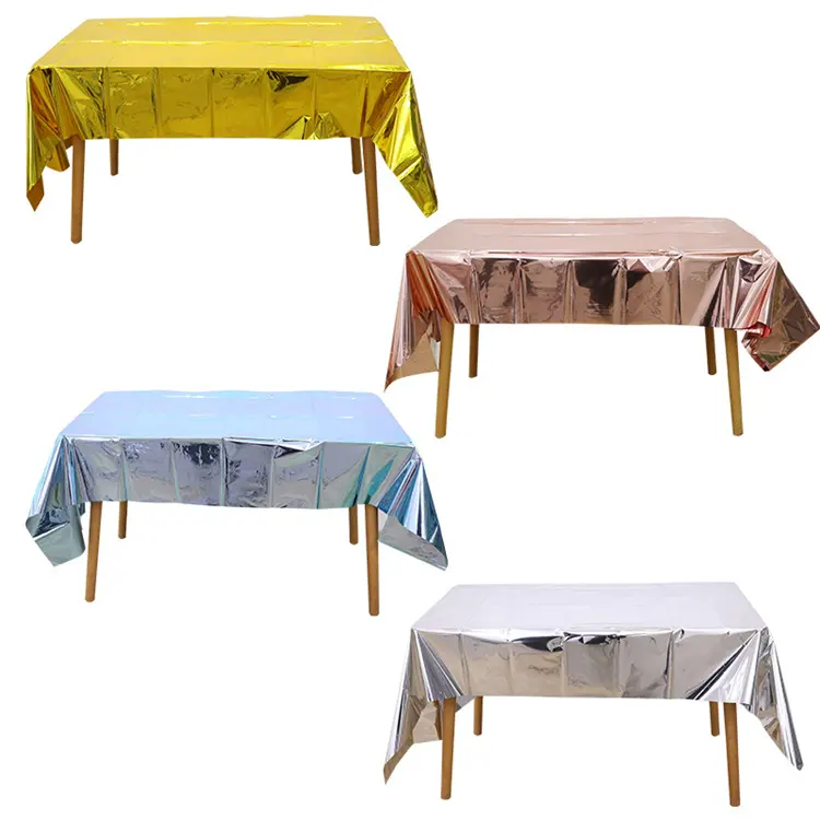 Disposable Party Shiny Aluminum Foil Tablecloth For Christmas Wedding Party Decor