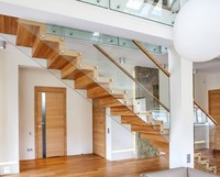 Escaliers d'intérieur modernes en bois et acier avec corde unique, garde-corps en câble métallique, garde-corps en verre pour villas, escalier intérieur flottant