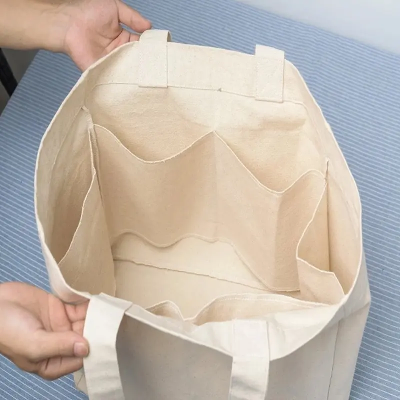 Recycled Cotton Canvas Supermarket Shopping Bag Hot Sale Internal Pocket Small Mesh Bag