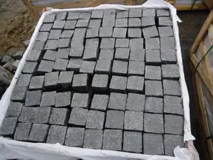 Adoquines de granito para exteriores, azulejos de suelo cortados con llama, pavimentadora de adoquines, granito negro G684