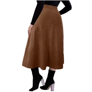 Hochwertige Damen Übergröße solide A-Line Reißverschluss braun vintage Rock für lässige Übergröße Kleidung