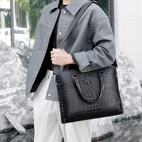 Nouvelle mode, sac à main pour homme en PU à motif crocodile, sac pour ordinateur portable imperméable, grande capacité, sacoche d'affaires, sac bandoulière simple