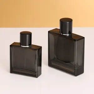 Özel Logo kare parfüm şişeleri boş doldurulabilir omuz saydam duman gri erkek parfüm püskürtücü cam parfüm şişesi 5