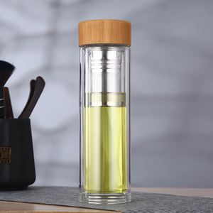 Đôi Tường Chân Không Tea Cup Với Infuse Lọc Thép Không Gỉ Bán Buôn Thủy Tinh Trà Infuse Chai Nước Nắp Tre - Product Image 4