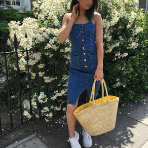 <span class=keywords><strong>Abito</strong></span> in <span class=keywords><strong>Jeans</strong></span> Blu Stile Europeo e Americano con Bottoni e Spacco per Donna - Product Image 2