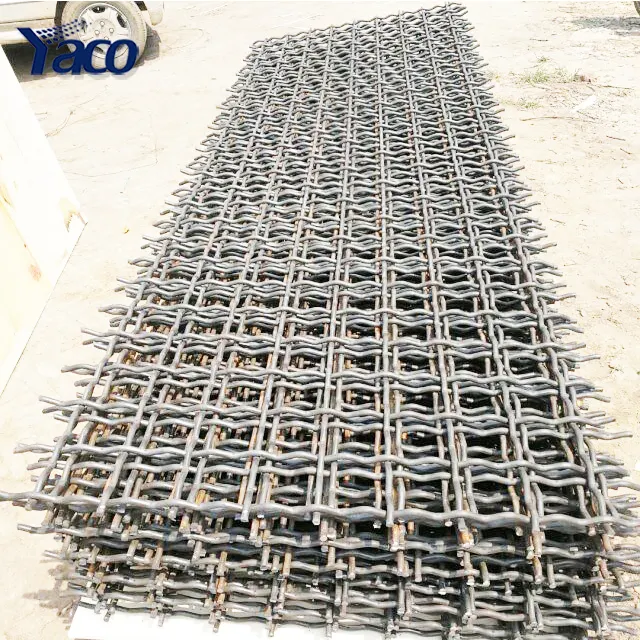 Galvanized woven mesh screen 5mm wire 50mm aperture crimped wire mesh panel fence / vibrating quarry screen mesh