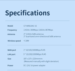 <span class=keywords><strong>Comfast</strong></span> CF-WR619AC V2 1200mbps 2.4G5G double routeur Wifi 4 antennes Modem réseau RJ45 point d'accès Mobile répéteur sans fil routeur WiFi - Product Image 6