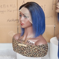 Grosir warna mode rambut manusia Brasil mentah 10 inci T1b/biru # wig Bob depan renda UNTUK WANITA HITAM