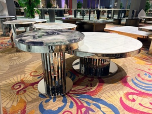 Améthyste ; Ensemble de tables basses en pierre de luxe blanc flocon de neige avec petite <span class=keywords><strong>table</strong></span> <span class=keywords><strong>basse</strong></span> en marbre, ronde, luxueuse, sensation haut de gamme - Product Image 2