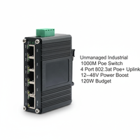 Switch PoE Industrial Mini Gigabit No Administrado de 5 Puertos 802.3at PoE+ Uplink 12-48V 120W Económico para Cámaras IP CCTV