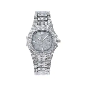 New Fashion 6Colors Watch Roman Scale Calendar Hip Hop Cuban Full Diamond Alloy Rhinestone WatchWrist Quartz Watch