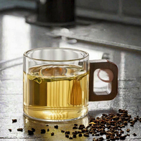 Tasse à thé en verre borosilicate de 120 ml avec poignée en bois, résistante à la chaleur, petite tasse en verre transparent pour le thé, service à thé à domicile, vente en gros