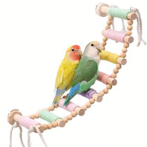 Échelle d'escalade pour perroquet en corde de coton et bois, jouet de décompression pour oiseaux, décoration de cage, perchoir, modèle aux couleurs macaron - Product Image 5