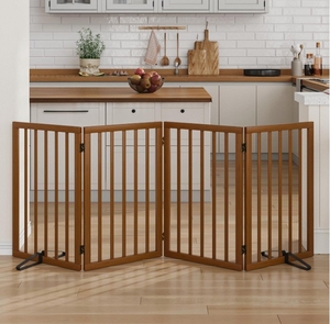 Moderne, opvouwbare, veilige hondenpoort van massief hout met 2 steunpoten, drukknop sluiting, milieuvriendelijk, maatwerk mogelijk, geschikt voor trappen en hondenrennen. - Product Image 1