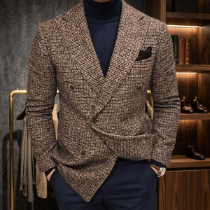 Blazer de Punto Elegante para Hombre, Corte Entallado, a Cuadros, Manga Larga, Estilo Casual y Versátil, Otoño Invierno 2023 - Product Image 3