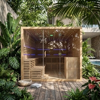 Cápsula de Sauna de Vapor Seco por Infrarrojos de Madera de Cedro Rojo Canadiense con Panel de Control Computarizado y Ventanas Transom, Modelo HOT 5