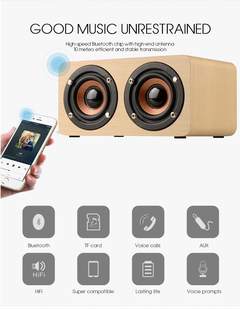 Portable Wooden Wired BT V5.0 Desktop Speaker Subwoofer Sound Bar Sound Bar Hifi Stereo Card Multimedia Audio Music Center