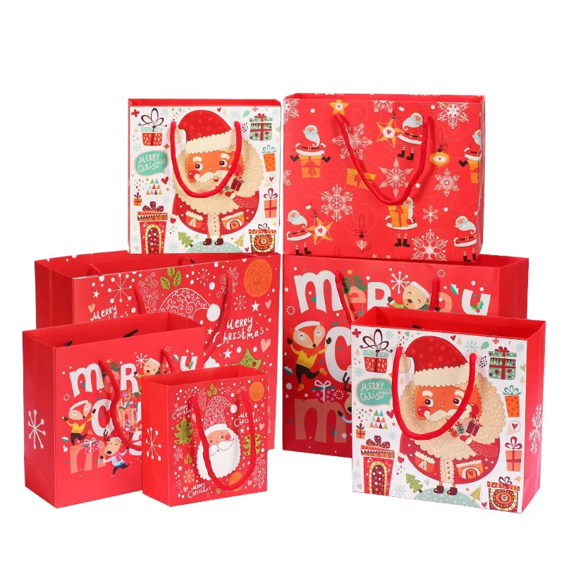 Nuevo regalo de Navidad bolsas a granel <span class=keywords><strong>surtido</strong></span> con asas y etiqueta para envolver regalos de vacaciones de Navidad bolsas de regalo de papel