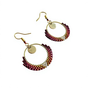 UO Craft Bohemian Gold Plated Drop Earrings With Beaded Hoop Design For Women Party Jewelry Fashion Statement Accessory By UO - Product Image 1