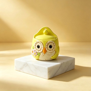 Pot à biscuits en céramique avec couvercle, motif animal multicolore peint à la main, boîte de rangement pour bonbons et biscuits pour la cuisine et le bureau - Product Image 4