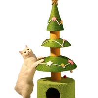 Griffoir pour chat en sisal, résistant à l'usure, avec panneau à griffer, structure d'escalade et nid intégré, motif Arbre de Noël