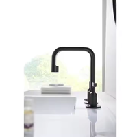 Keran Wastafel Air Terjun Modern Hitam Dua Gagang 3 Lubang Kuningan Inti Keramik Lapis Emas untuk Kamar Mandi