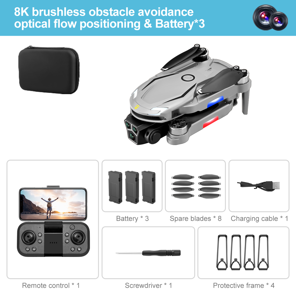 Dron gris con 3 baterías