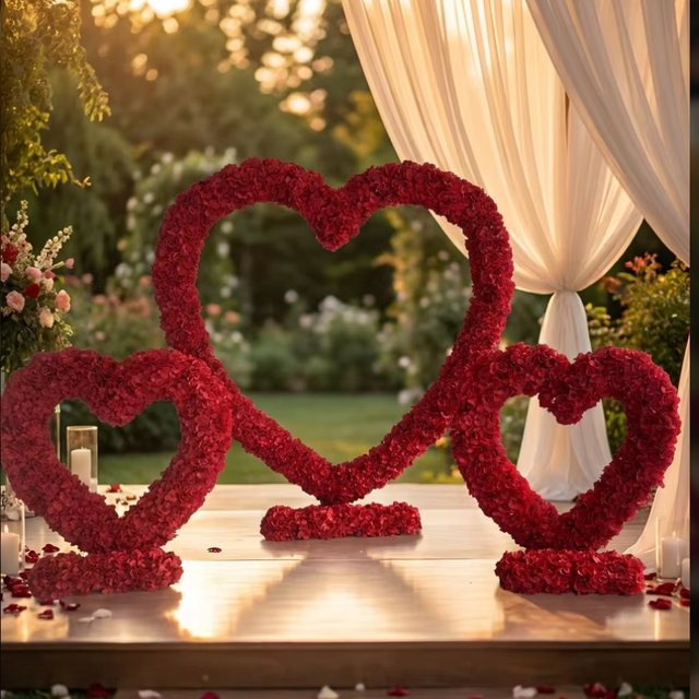 Custom Red Heart Shaped Handmade Modern Artificial Silk Flower Wedding Arch Christmas Luxury Proposal Ceremony Decor