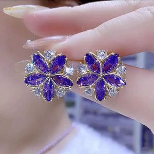Fashion Trend Unique Design Elegant Exquisite Flower Zircon <b>Stud</b> <b>Earrings</b> for Women High-end Jewelry Purple Petal <b>Earrings</b> - Product Image 2