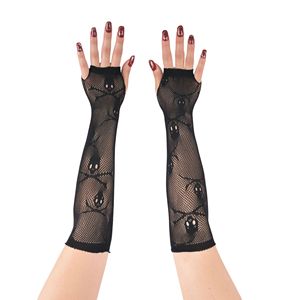 Guantes de malla transpirables de medio dedo con diseño de calavera para verano, playa, Halloween, decorativos, para cosplay y actuaciones - Product Image 4