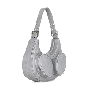 Bolso Bandolera Ligero de Moda 2025, Color Gris Vintage, Hecho con Cuero Vegano Suave, con una Elegante Forma de Luna - Product Image 2