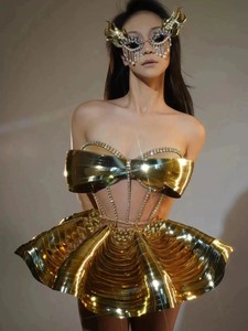 Costume <span class=keywords><strong>de</strong></span> scène pour groupe <span class=keywords><strong>de</strong></span> filles, fille masquée avec paillettes dorées, sens mécanique, robe <span class=keywords><strong>de</strong></span> fête d'anniversaire, robe <span class=keywords><strong>de</strong></span> studio photo, jupe - Product Image 2