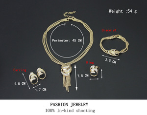 Boucles d'oreilles en plaqué or, colliers, bague, Bracelet, ensembles de bijoux de mariée pour femmes, mode Offre Spéciale - Product Image 4