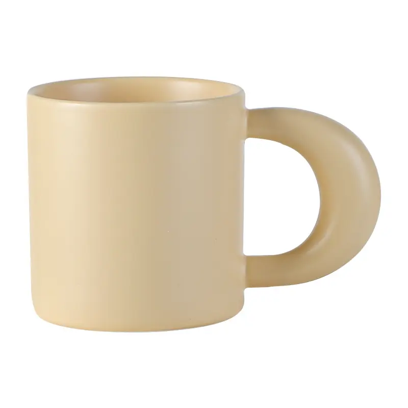 Brief Afternoon Tea Time Matte Finished Ceramic Coffee Mug with Moon Shaped Handle