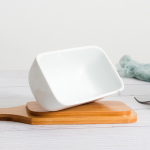 Creativo Plato de Mantequilla de Cerámica con Base de Madera, Rectangular Blanco con Tapa Abatible para Uso en Hoteles y Fiestas - Product Image 5