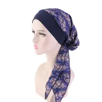 Turbante islámico con flores impresas para mujer, hijab interno, gorro musulmán para la cabeza, turbante, listo para usar, oferta