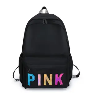 Sıcak satış stok pembe lazer pullu logo sırt çantası moda kızlar genç orta yüksek okul sırt çantası