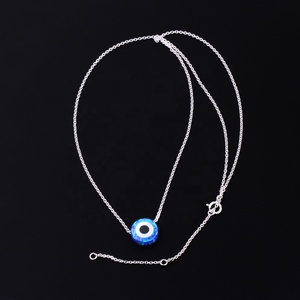 <span class=keywords><strong>Collar</strong></span> en Stock de Plata de Ley 925 con Dije de Piedra de Ópalo de Ojo Turco Redondo Azul, Joyería de Ópalo Chapada en Rodio y Oro con Cadena de Eslabones - Product Image 4