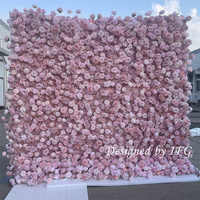 Dinding Bunga Pink Mewah untuk Latar Belakang Pernikahan 8x8ft Persegi Modern Ramah Lingkungan Pola Gulungan Sutra Elemen Dekoratif Elegan