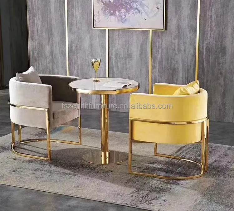 Luxus Sofa Möbel Edelstahl Basis Samt Stoff Single Gold Arm Sofa Stuhl für Wohnzimmer