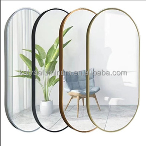 Fabrikant Op Maat Ovale Capsule Elliptische Spiegel Aluminium Fotolijst Metalen Frame Vloerspiegels Zwart Goud Zilver