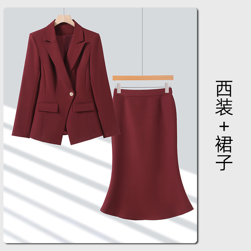 red suit dress