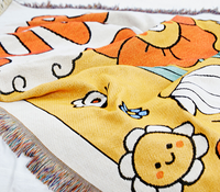Couverture de canapé en jacquard poly-coton tissé, motif floral de dessin animé vibrant, avec sac fourre-tout assorti et tapis de pique-nique à franges – Vente en gros