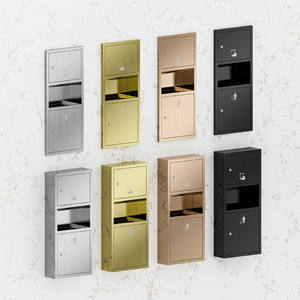 ถังขยะสแตนเลสพร้อมช่องเก็บกระดาษชำระพร้อมถังขยะแบบใช้มือ SUS304ใช้ในเชิงพาณิชย์ติดผนัง - Product Image 5