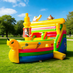 Château gonflable commercial en PVC en forme de bateau pirate avec toboggan intégré pour enfants, idéal pour les fêtes et les locations en extérieur - Product Image 6
